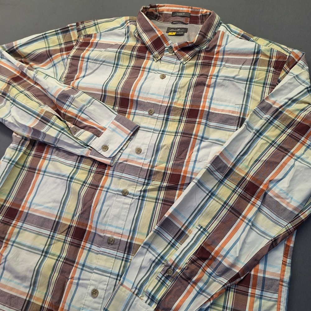 Eddie Bauer Travex Mens XL Classic Fit Plaid Button Down Shirt Multi-Color